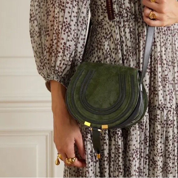 Chloe Marcie Small Saddle Suede Bag in Night Forest Green - Picture 13 of 13